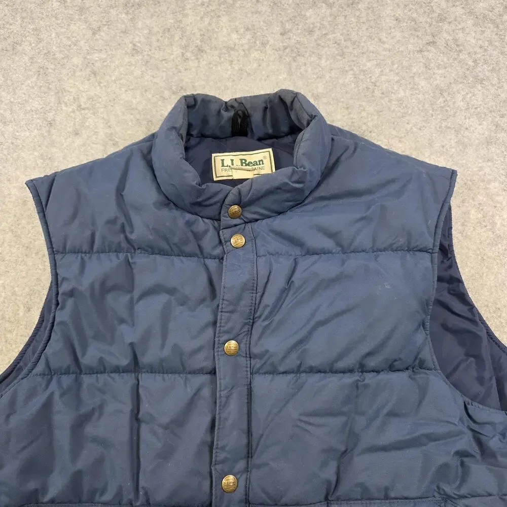 Vintage LL Bean Vest Mens XL Blue Nylon Insulated Snap Puffer‎ Made USA 90s 80s